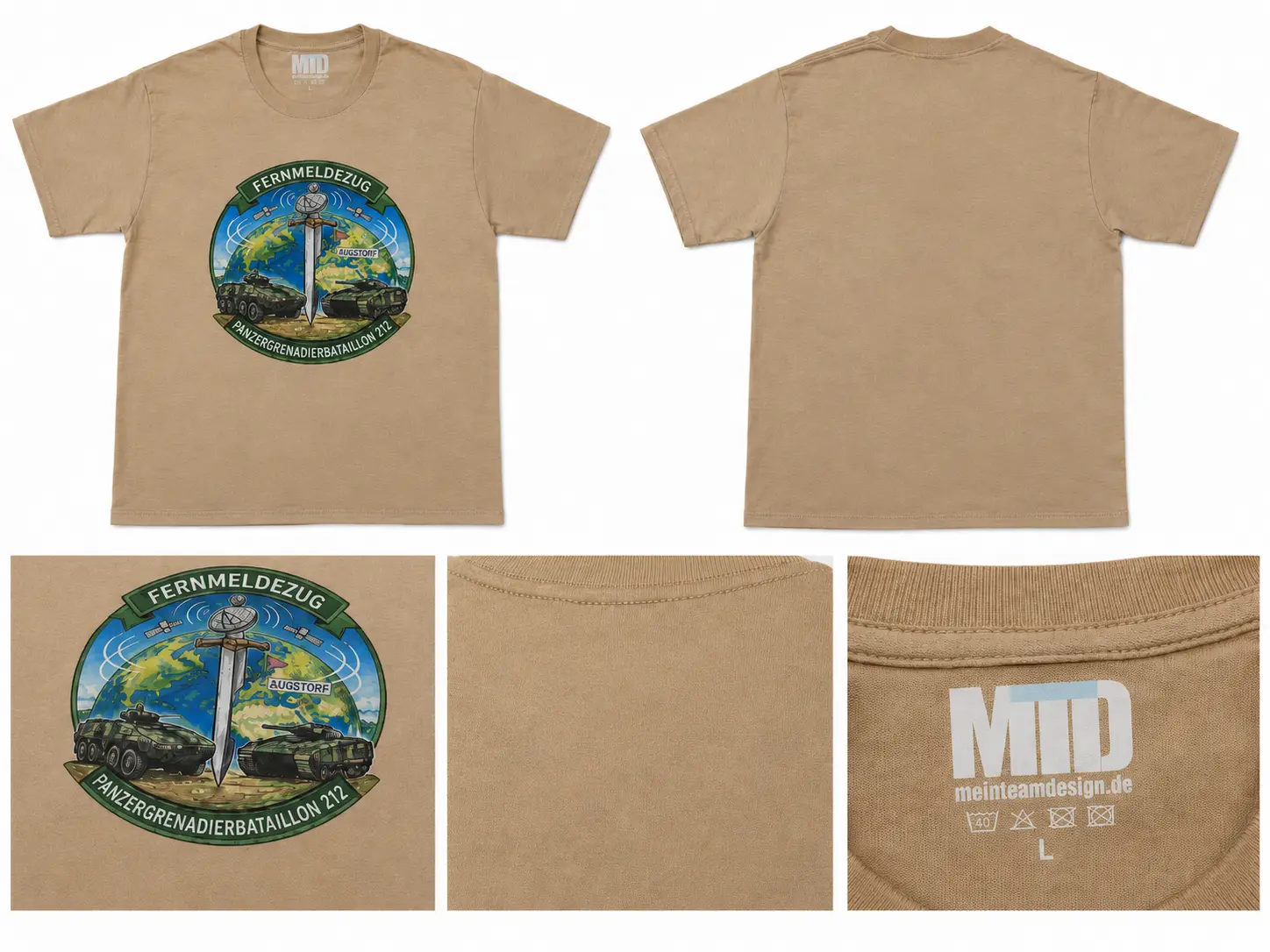 Beiges T-Shirt mit großem detailreichen Frontmotiv